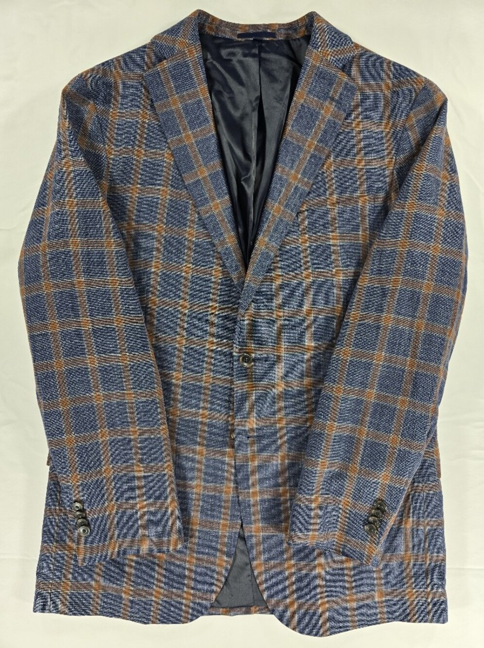 Jos A Bank Wool Linen Blazer Jacket Mens 44L Long Blue Brown Sport Coat